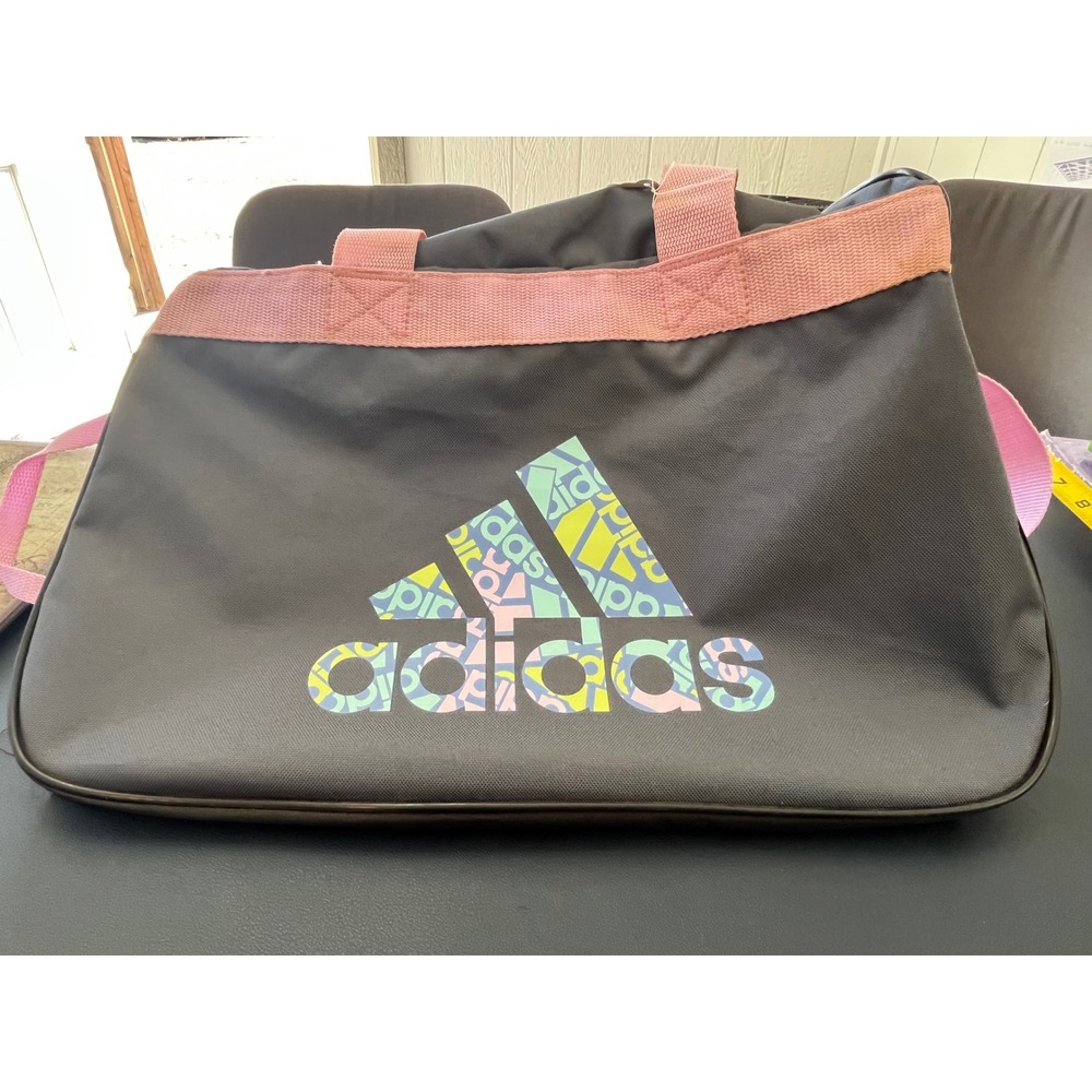 Adidas Duffel Bag Women's Black Pink Logo Gym Travel Sports Duffle‎